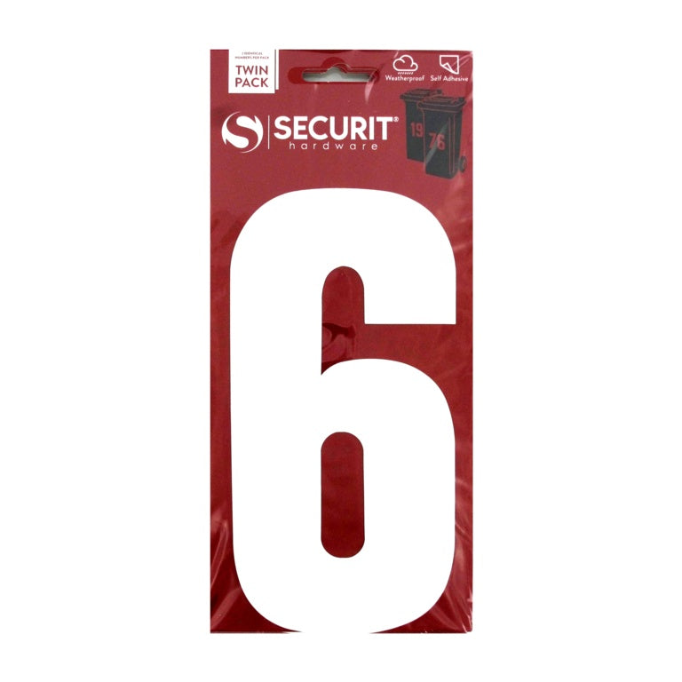 Securit White Self Adhesive Wheelie Bin Numbers Pack 2 No 6 170mm S6916 product image