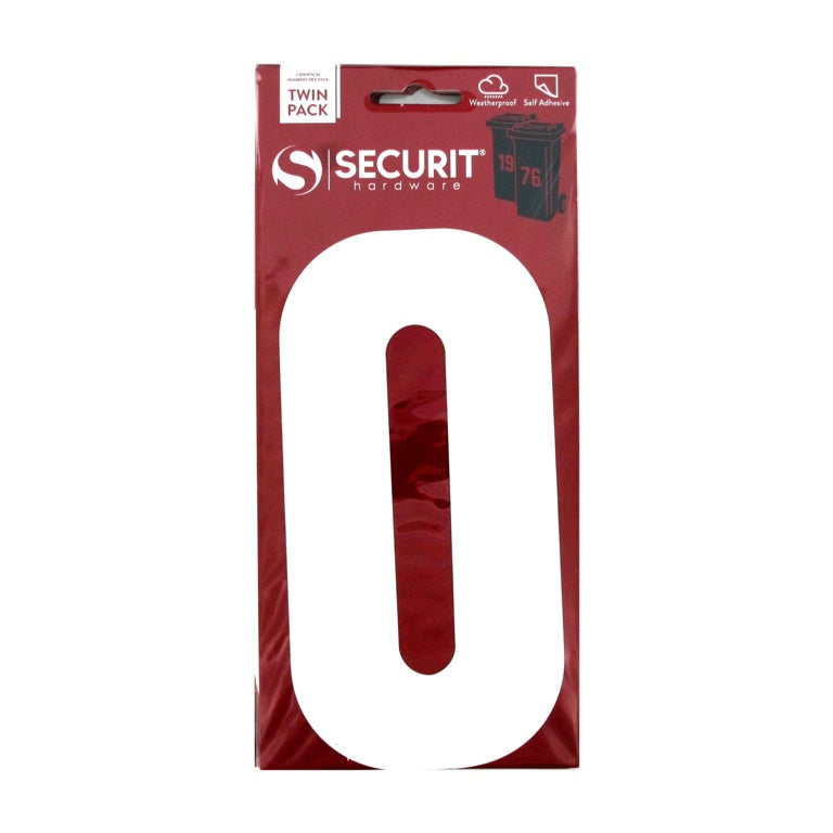 Securit White Self Adhesive Wheelie Bin Numbers Pack 2 No 0 170mm S6910 product image