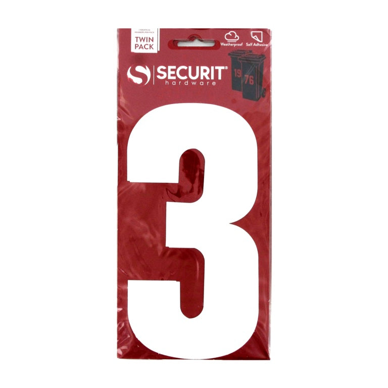 Securit White Self Adhesive Wheelie Bin Numbers Pack 2 No 3 170mm S6913 product image
