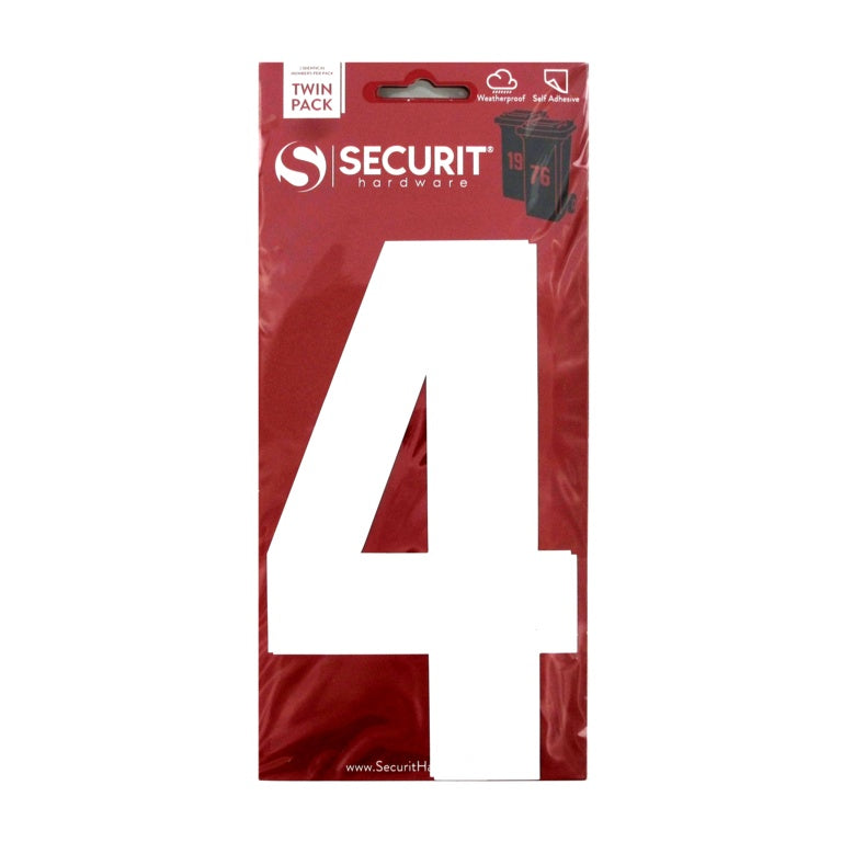 Securit White Self Adhesive Wheelie Bin Numbers Pack 2 No 4 170mm S6914 product image