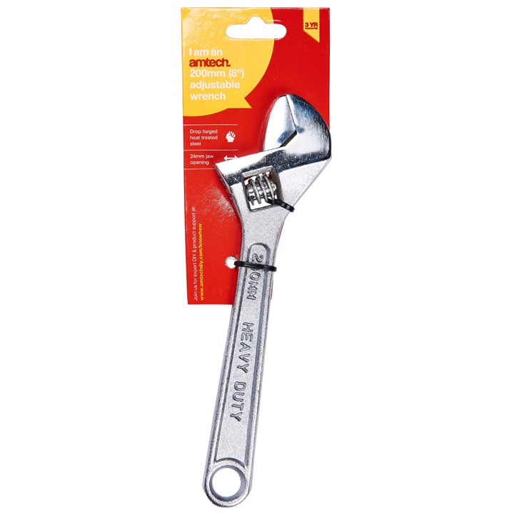 Amtech 200mm (8") Adjustable Wrench with 24mm (1") Jaw Opening