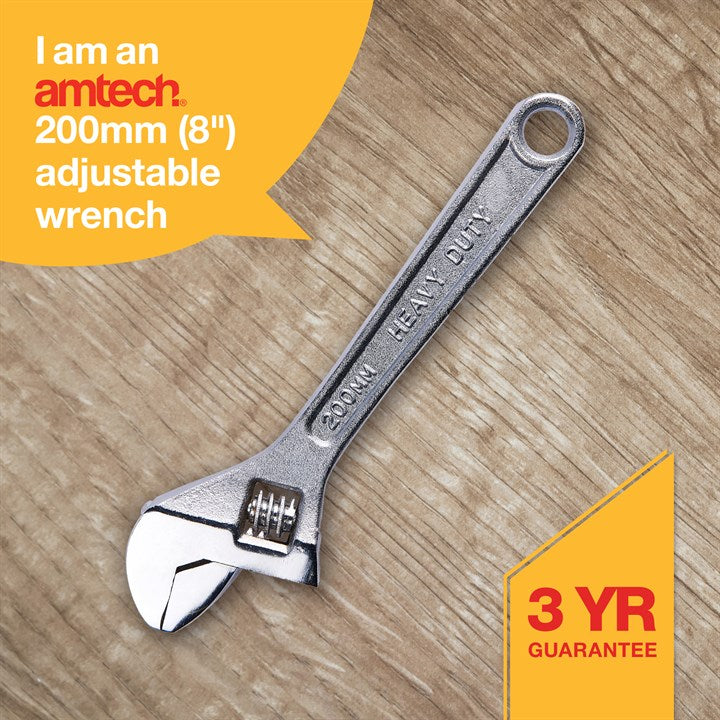 Amtech 200mm (8") Adjustable Wrench with 24mm (1") Jaw Opening