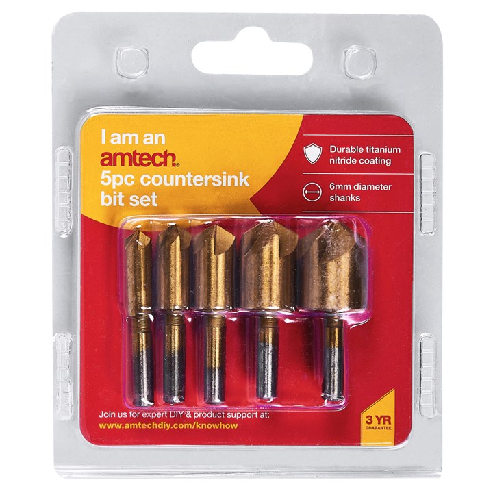 Amtech 5 Piece Titanium-coated Countersink Bit Set