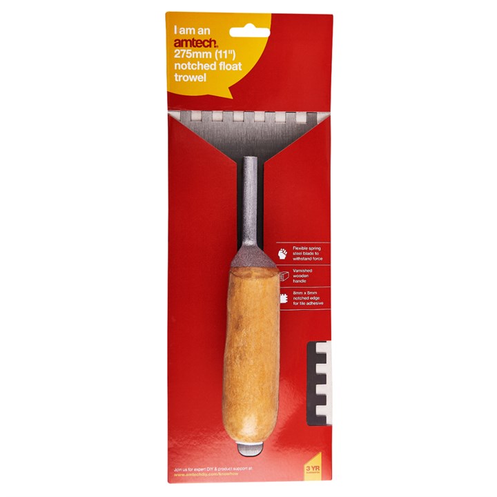 Amtech 280mm (11") Notched Float Trowel with Wooden Handle