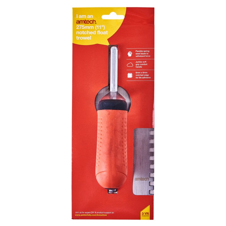 Amtech 280mm (11") Notched Float Trowel with Soft Grip Handle