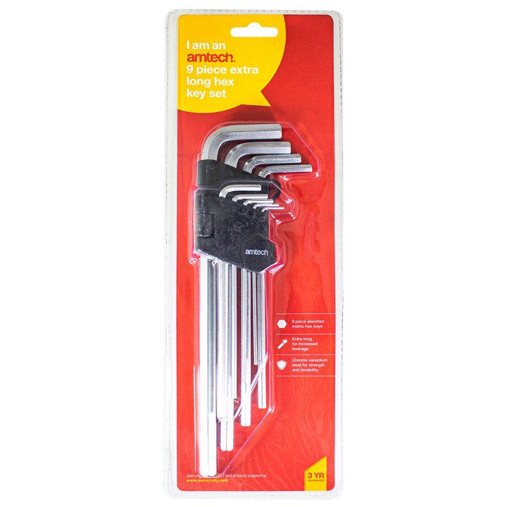 Amtech 9 Piece Extra-long Metric Hex Key Set