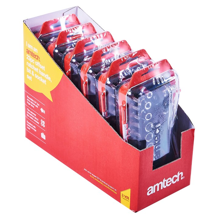 Amtech 23 Piece Offset Ratchet Handle, Bit and Socket Set