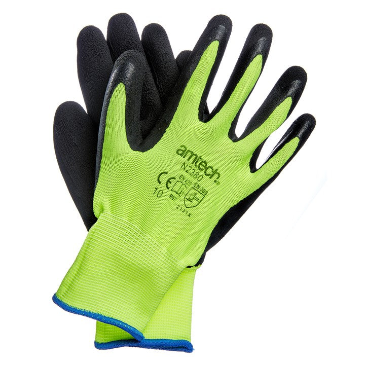 Amtech Xl (Size 10) Hi-Vis Rubber Coated Gloves