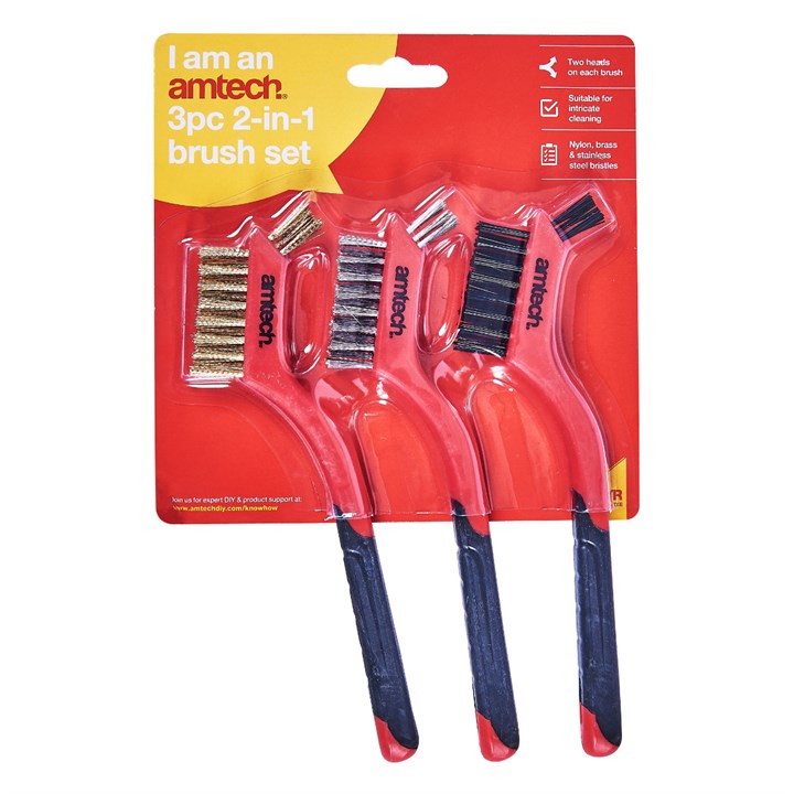 Amtech 3 Piece 2-in-1 Brush Set