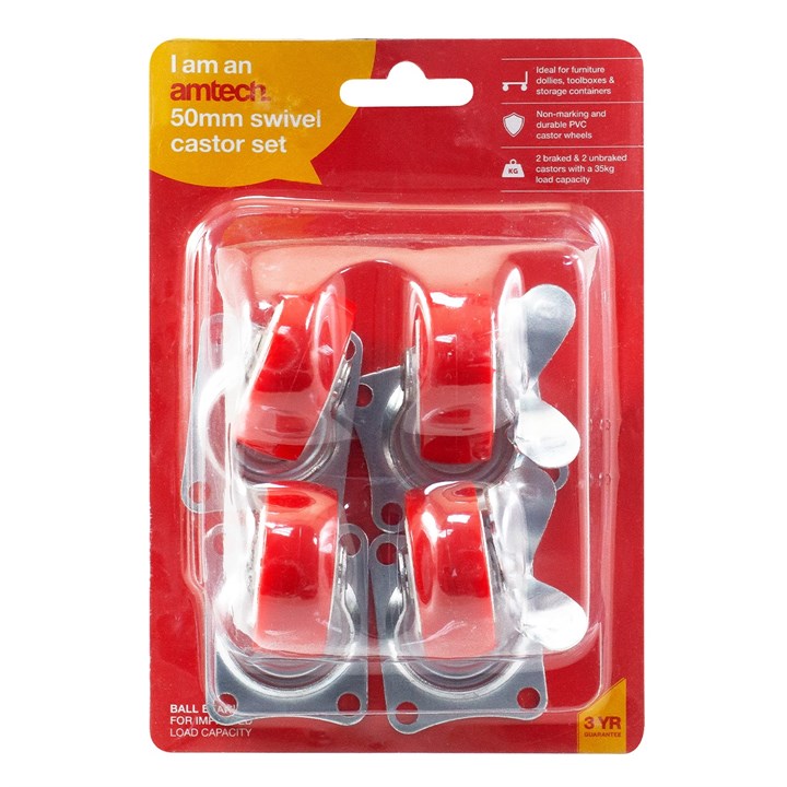 Amtech 4 Piece Swivel Castor Set (140kg Load)
