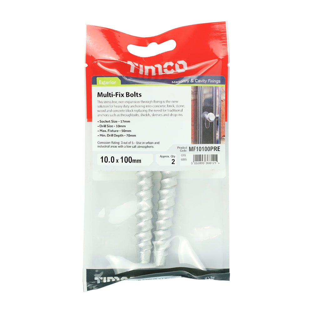 Multi-Fix Masonry Bolts - Hex Flange - Exterior - Silver 10.0 x 100 - 2 pack