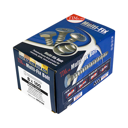 Multi-Fix Masonry Bolts - Hex Flange - Exterior - Silver 10.0 x 100 Box 50