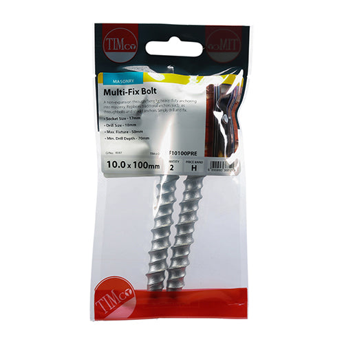 Multi-Fix Masonry Bolts - Hex Flange - Exterior - Silver 10.0 x 100 - 2 pack