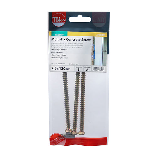 Multi-Fix Concrete Screw - ZYP 7.5 x 120 - 3 pack