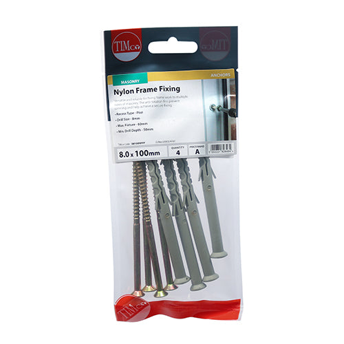Nylon Frame Fixing - BZP 8.0 x 100 - 4 pack