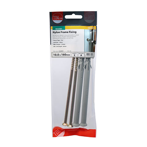 Nylon Frame Fixing - BZP 10.0 x 160 - 2 pack