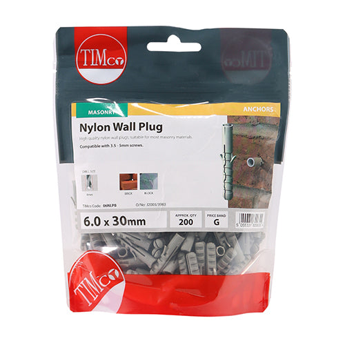 Nylon Plugs 6.0 x 30 Bag 200