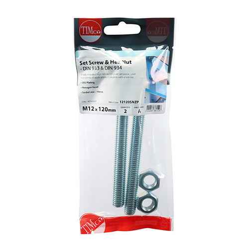 Screw & Hex Nut - BZP - M12 x 120 - 2 pack