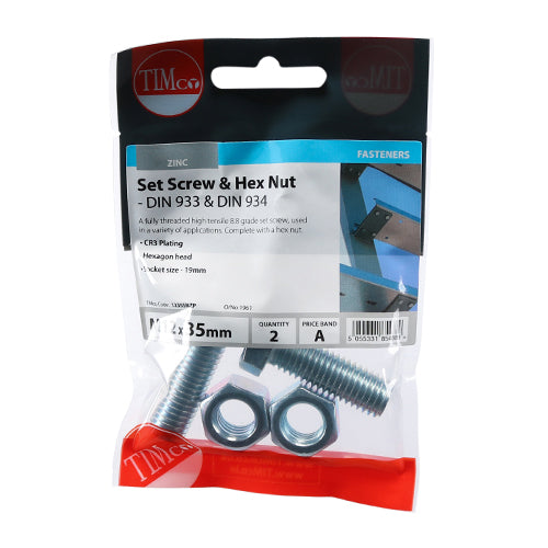 Screw & Hex Nut - BZP - M12 x 35 - 2 pack