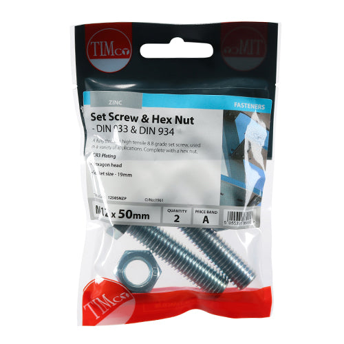 Screw & Hex Nut - BZP - M12 x 50 - 2 pack