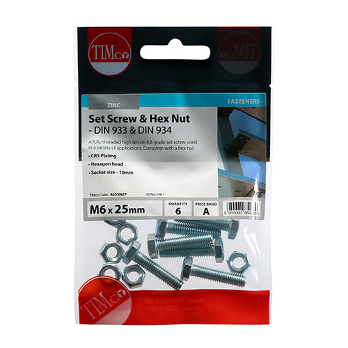 Screw & Hex Nut - BZP - M6 x 25 - 6 pack
