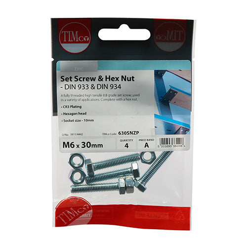 Screw & Hex Nut - BZP - M6 x 30 - 4 pack