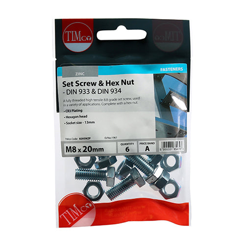 Screw & Hex Nut - BZP - M8 x 20 - 6 pack