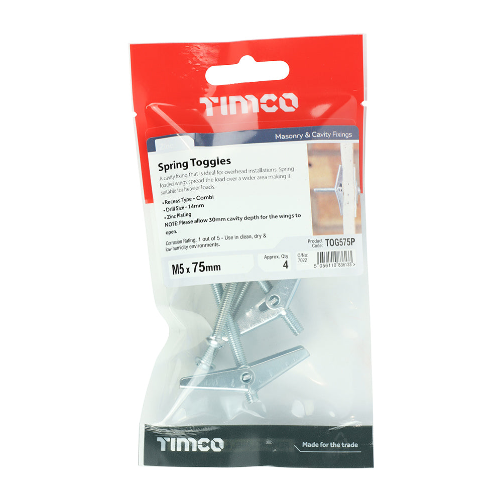 Spring Toggle - BZP - M5 x 75 - 4 pack