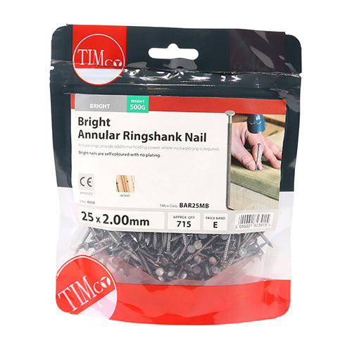 Annular Ringshank Nail -Bright - 25 x 2.00 - 0.5kg