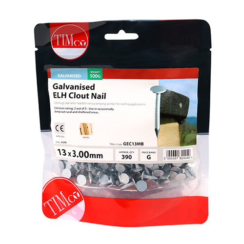 Clout Nail Extra Large Head - Galvanised - 13 x 3.00 - 0.5kg