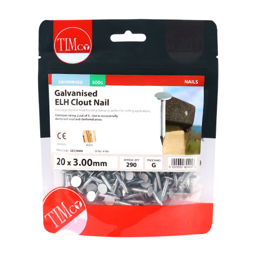Clout Nail Extra Large Head - Galvanised - 20 x 3.00 - 0.5kg