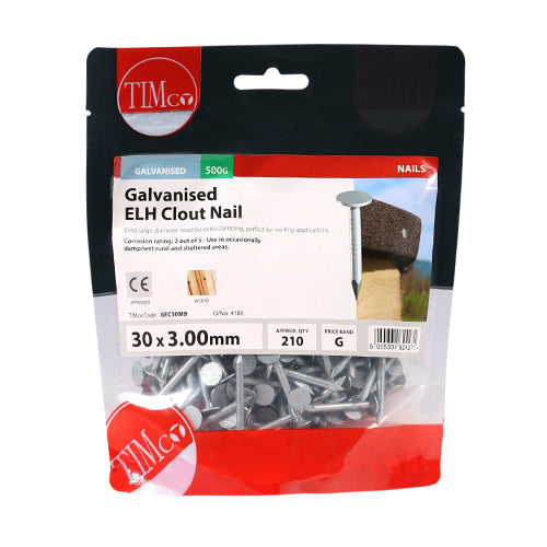 Clout Nail Extra Large Head - Galvanised - 30 x 3.00 - 0.5kg