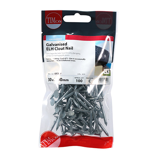 Clout Nail Extra Large Head - Galvanised - 30 x 3.00 - 100 pack