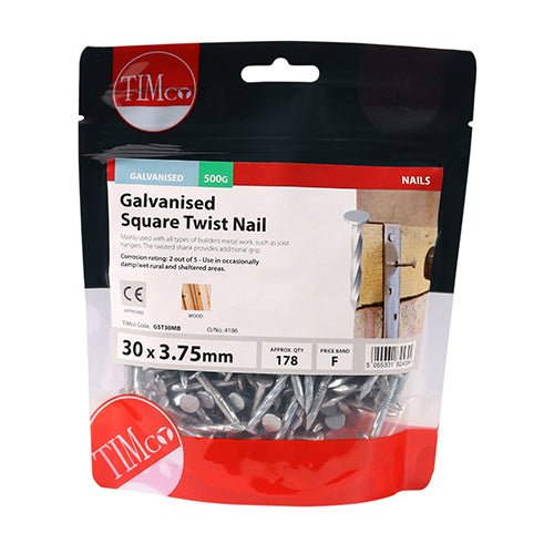 Square Twist Nail - Galvanised - 30 x 3.75 - 0.5kg