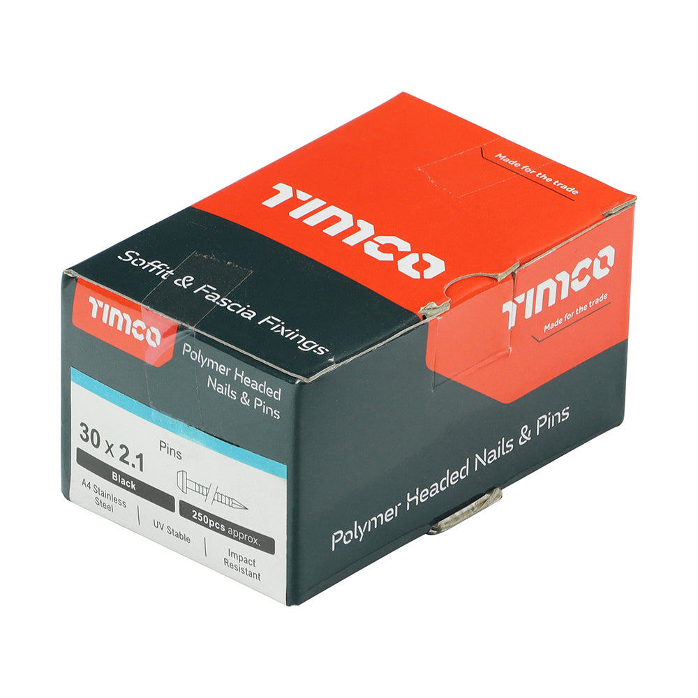 Polymer Headed Pin - A4 Stainless Steel - Black - 250 pack