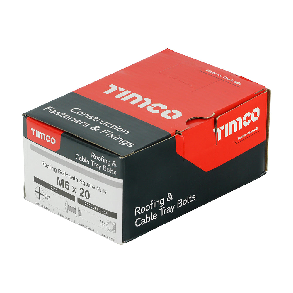Roofing Bolts with Square Nuts - Zinc M6 x 20 Box 200