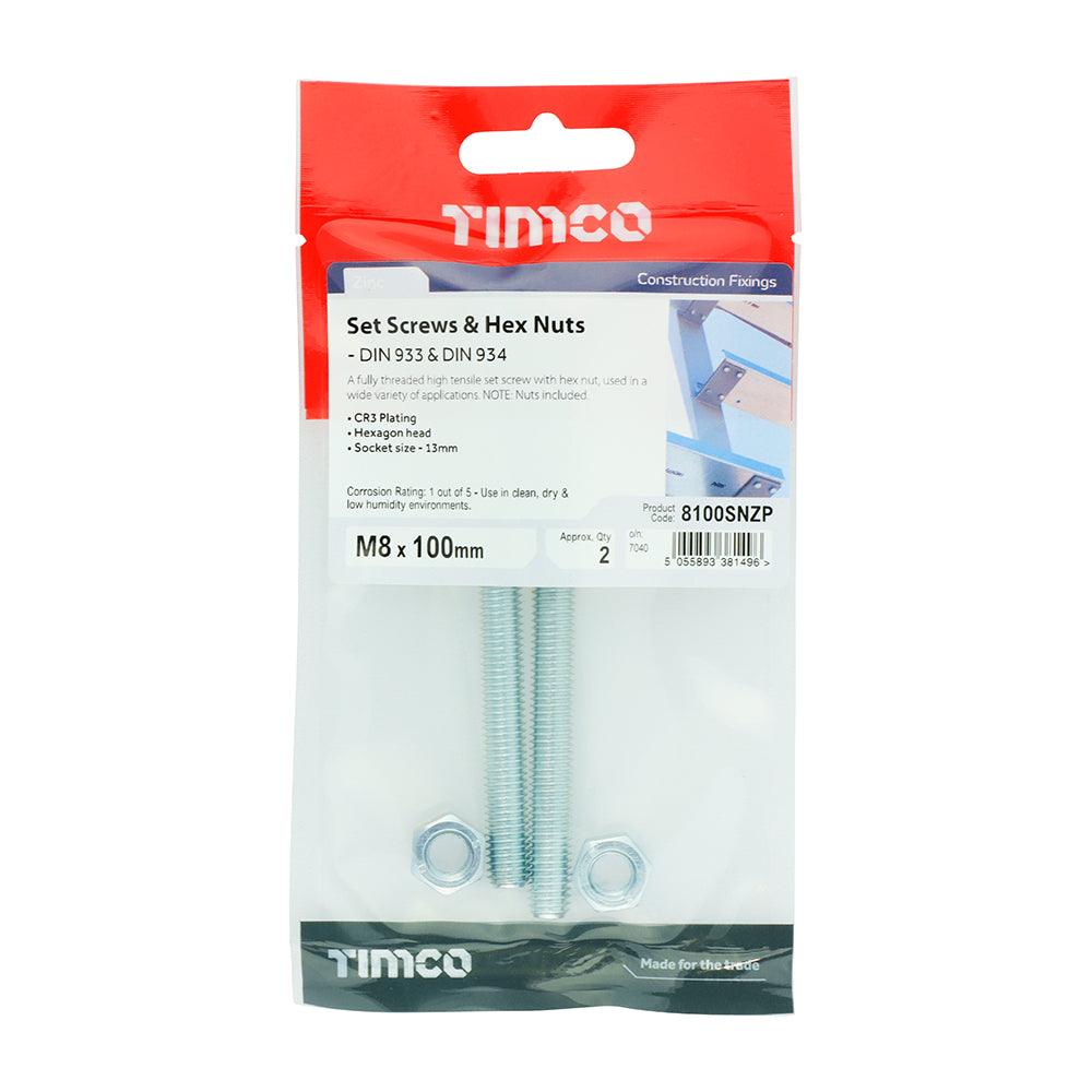 Screw & Hex Nut - BZP - M8 x 100 - 2 pack