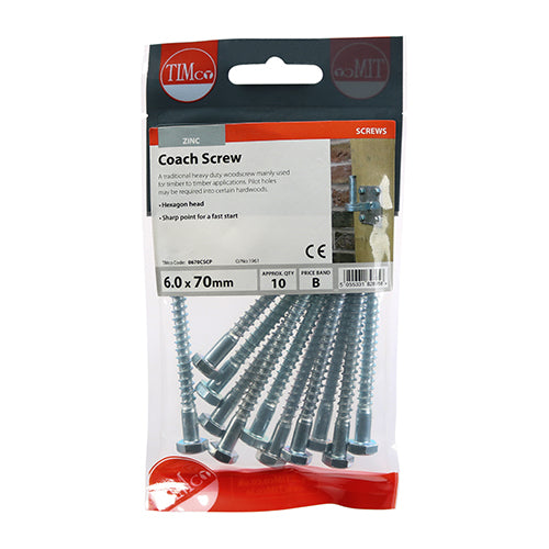 Coach Screw DIN 571 - BZP - 6.0 x 70 - 10 pack