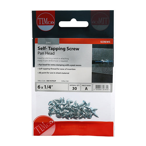 Self Tapping Screw PZ2 PAN - BZP - 6 x 1/4 - 30 pack