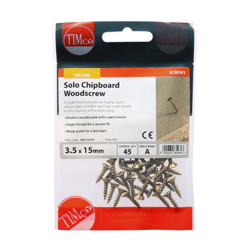 Solo Chipboard & Woodscrews PZ2 Countersunk 3.5 X 15mm - 45 pack