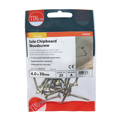 Solo Chipboard & Woodscrews PZ2 Countersunk 4.0 X 30mm - 25 pack