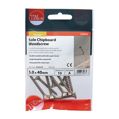 Solo Chipboard & Woodscrews PZ2 Countersunk 5.0 X 40mm - 10 pack