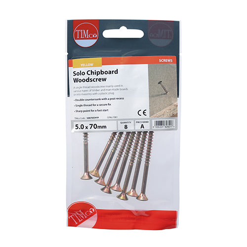 Solo Chipboard & Woodscrews PZ2 Countersunk 5.0 X 70mm - 8 pack