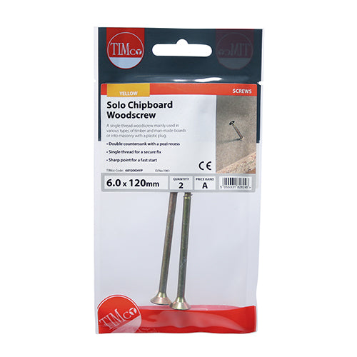 Solo Chipboard & Woodscrews PZ2 Countersunk 6.0 X 120mm - 2 pack