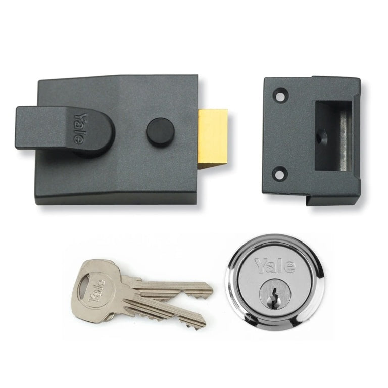 Yale Deadlocking Standard Nightlatch Security Lock Dark Metal Grey + PB Cylinder - 60mm product image