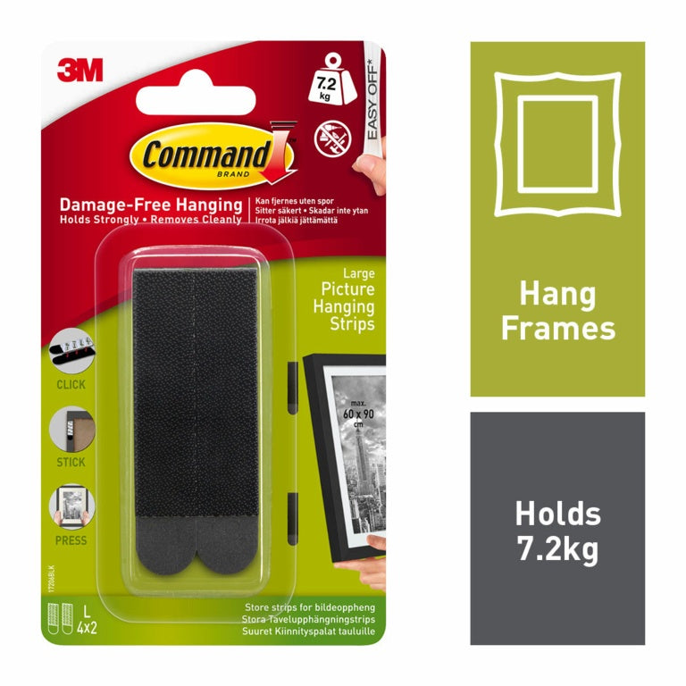 Commandâ„¢ Large Black Picture Hanging Strips 4 Sets Of Large Strips product image