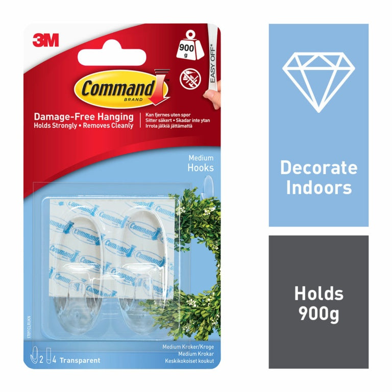 Commandâ„¢ Medium Hook Pack Of 2 Hooks & 4 Adhesive Strips Transparent 900g product image