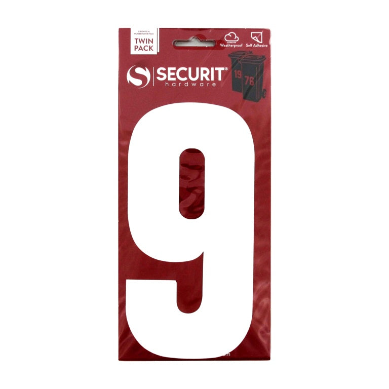Securit White Self Adhesive Wheelie Bin Numbers Pack 2 No 9 170mm S6919 product image