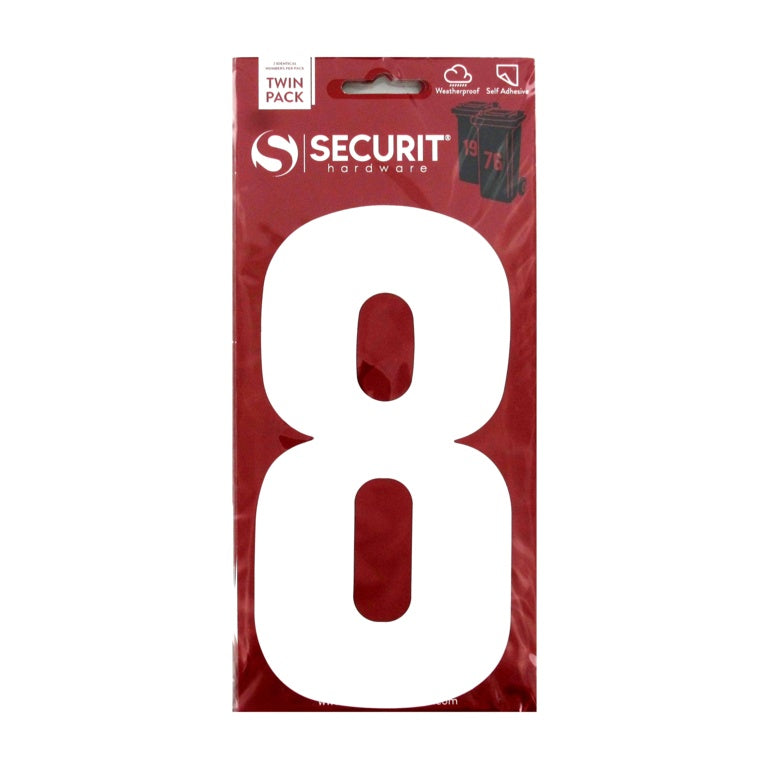 Securit White Self Adhesive Wheelie Bin Numbers Pack 2 No 8 170mm S6918 product image