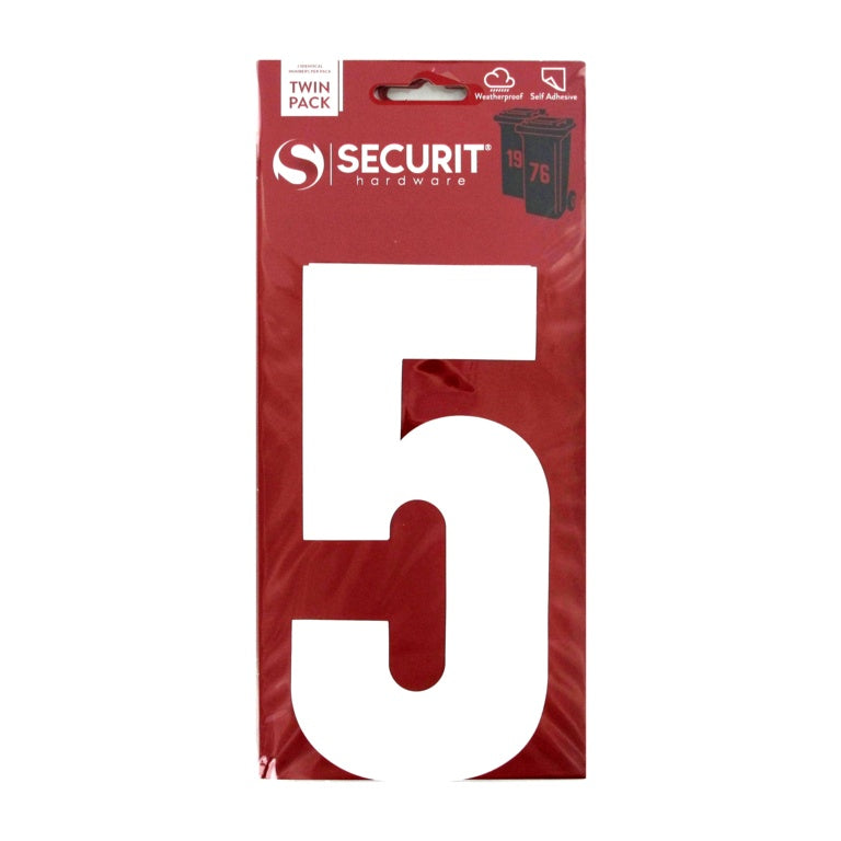 Securit White Self Adhesive Wheelie Bin Numbers Pack 2 No 5 170mm S6915 product image